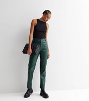 New Look Tall Dark Green Leather-Look Trousers